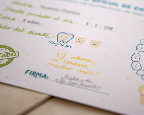 Detalle del certificado del Hada de los dientes