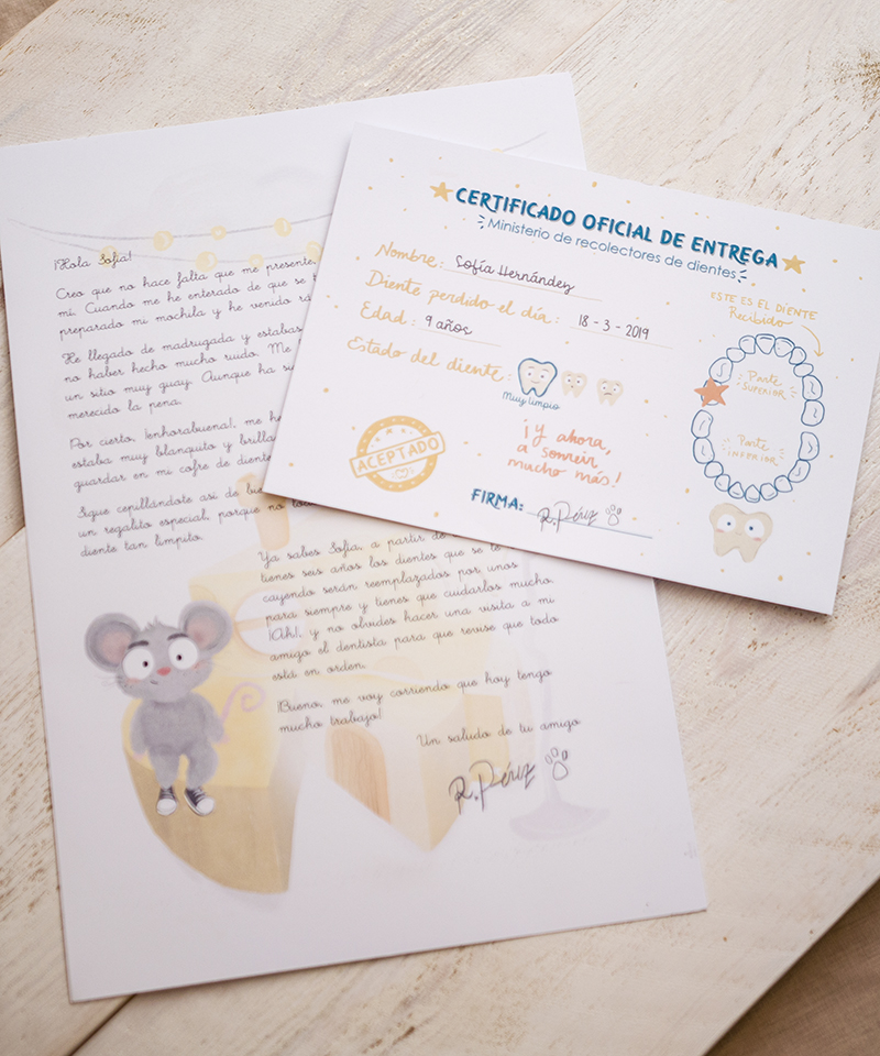 Carta y certificado del Ratoncito Pérez
